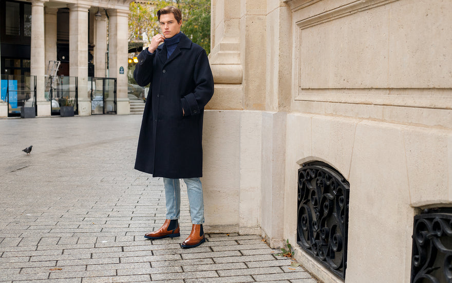 Heren enkellaarzen Emil 9 Melvin & Hamilton met een lange jas